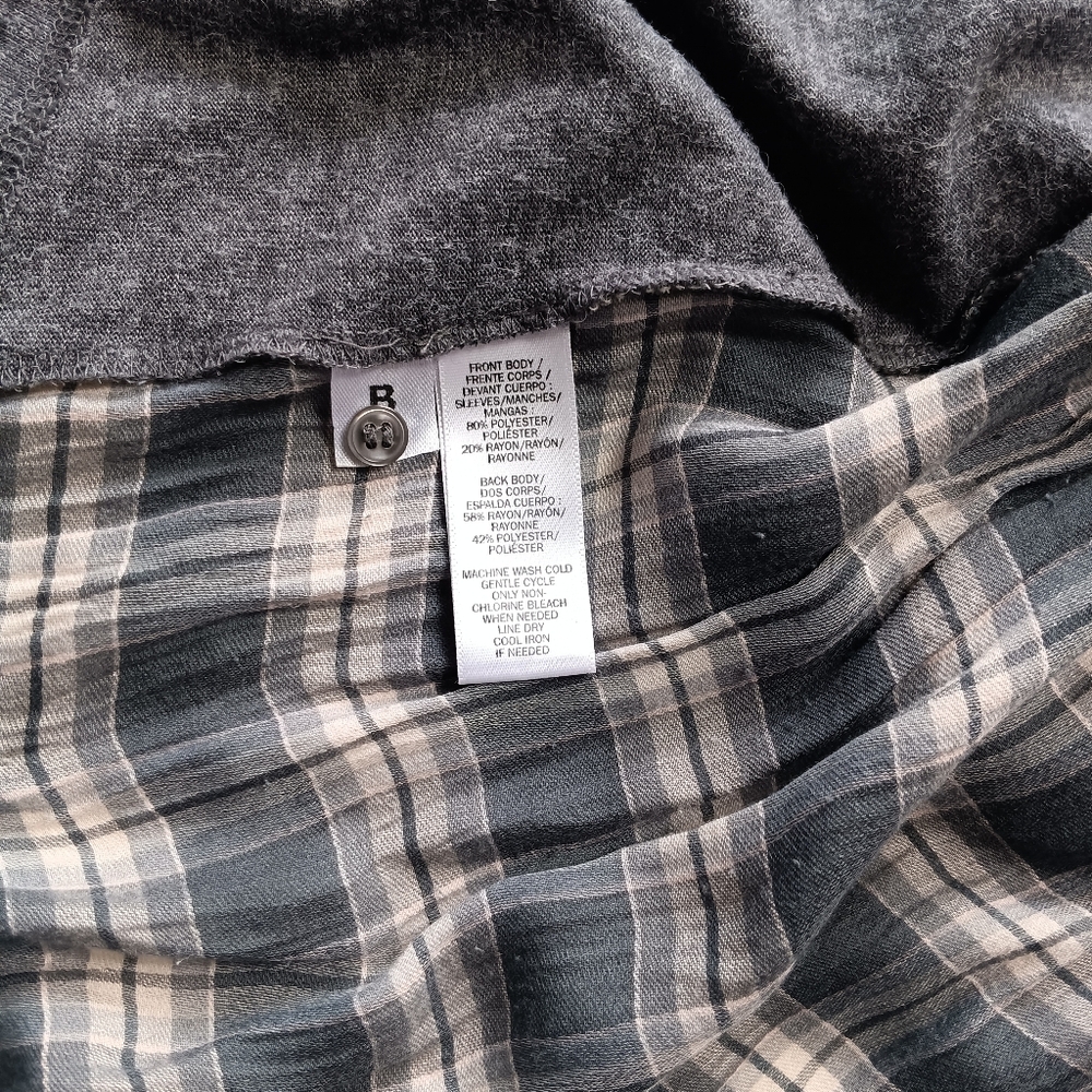 LOFT Charcoal Long Sleeve Top with Plaid Accent XS - Picture 7 of 8